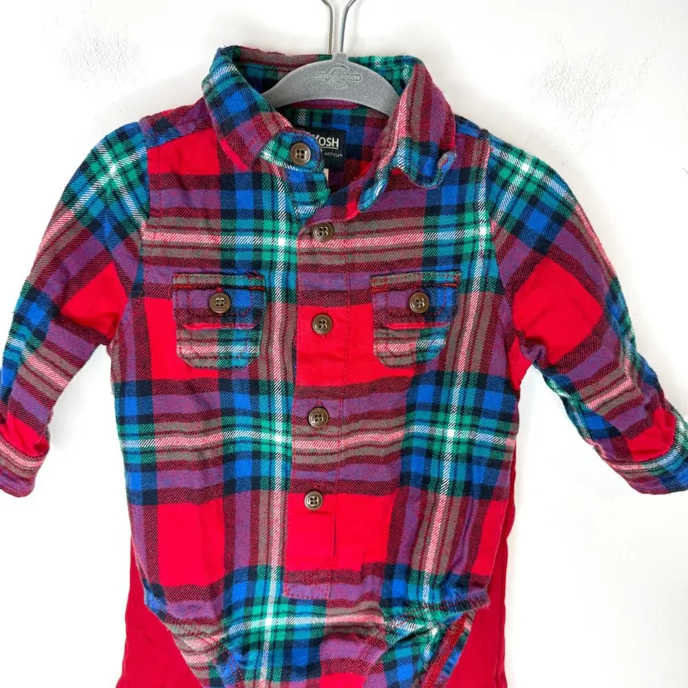 OshKosh B'Gosh Cat & Jack Plaid Flannel Pants Set In Red Blue 9 Months